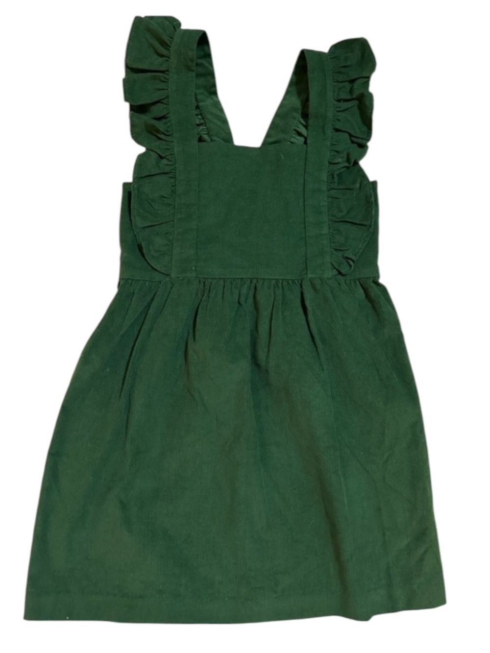 EUC Little English Green Ruffled Strap Corduroy Pinafore Dress 6/7